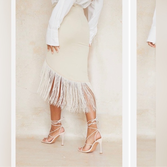PrettyLittleThing Tan Fringe Skirt - Picture 3 of 5
